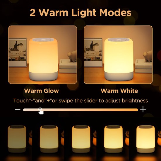 RHYTHMFLAME USB Oplaadbaar Nachtlampje - Warm Licht & RGB Kleuren - Timer - Nachtlampje voor de Slaapkamer - Sfeerlamp - LED verlichting - Leeslamp - Tafellamp - Bedlamp voor Baby, Kinderen & Volwassenen - Dimbaar - Touch Control - Wit van RHYTHMFLAME — afbeelding 2