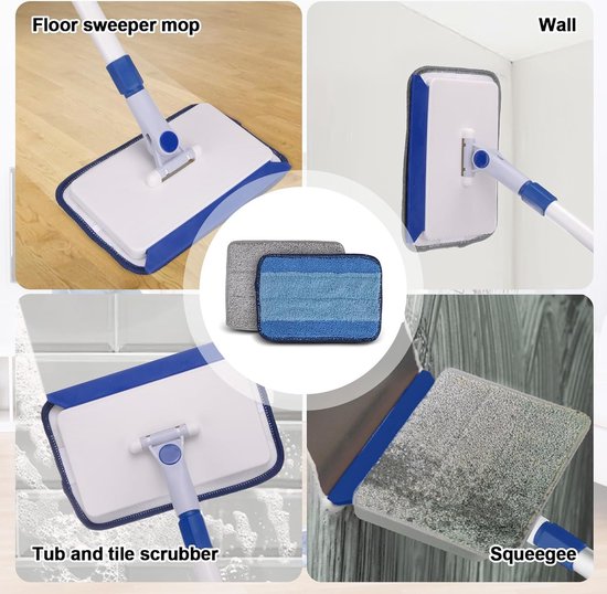 JEHONN Muur & Plint Cleaner Mop Tool met 4 Herbruikbare Pads Rood