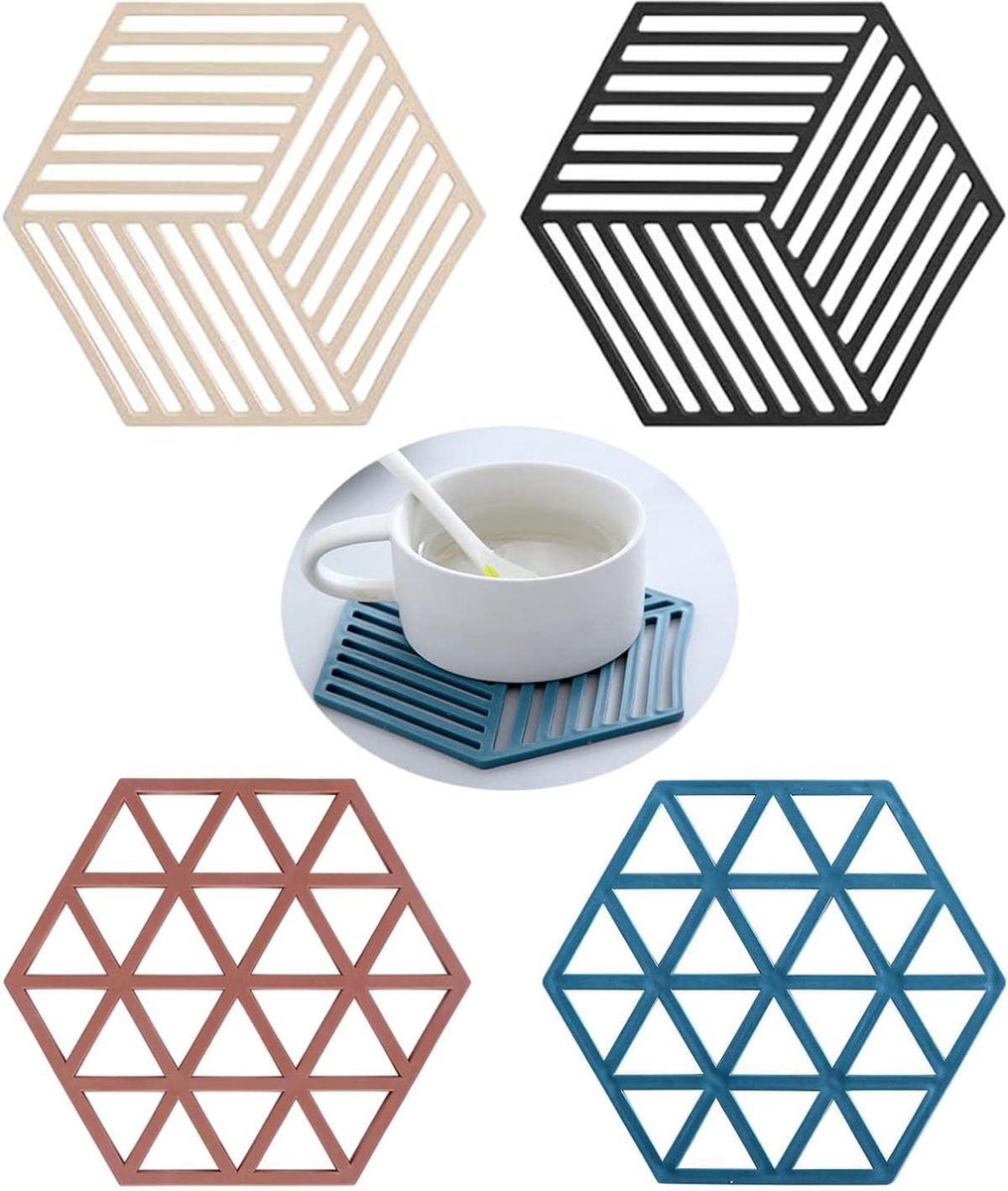 Set van 4 Siliconen Pannenonderzetters - Vaatwasmachinebestendig - Antislip - 4 stuks - Zwart - Siliconen