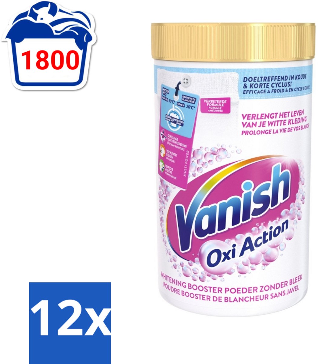 Vanish Oxi Action - Vlekkenverwijderaar Poeder - Zonder Bleek - Witte Was - 1.5 Kg - Voordeelverpakking - 12 stuks