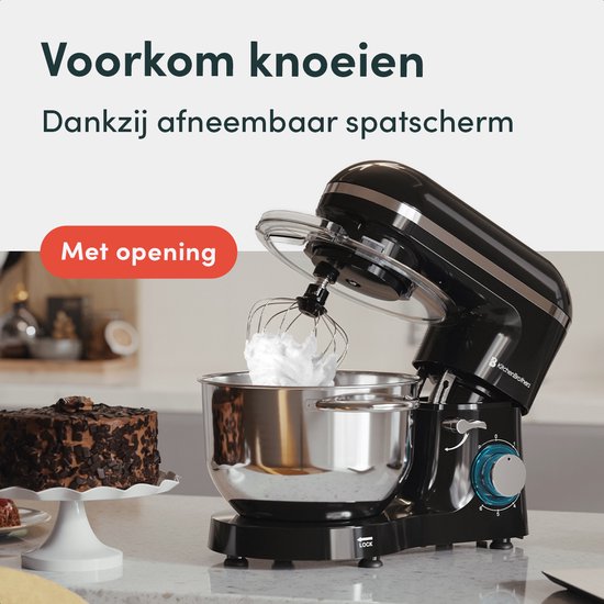 KitchenBrothers 2000W Keukenmachine - Keukenrobot - 6,2L - Mixer met Mengkom - Keukenmixer - Zwart