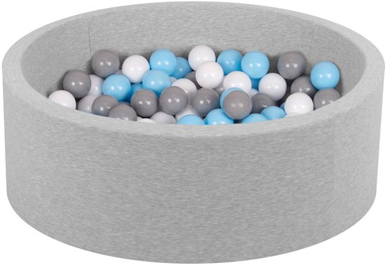 Petsona bällebad bällepool für hunde 90x30cm/200 bälle rund katze kaninchen haustiere hundepool tiere schaumstoff pool tragbar hergestellt in eu, hellgrau: grau/weiß/babyblau