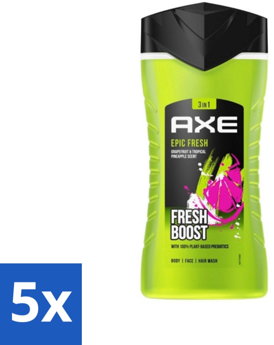 Axe - 3-in-1 Douchegel - Epic Fresh - Grapefruit & Tropical Pineapple - Fresh Boost - 250 ml - Bulkverpakking - 5 stuks