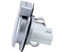 UP.M lichtmetalen inbouw-Schuko-stopcontact, ongeverfd, flenscontactdoos met scharnierend deksel, industriële contactdoos