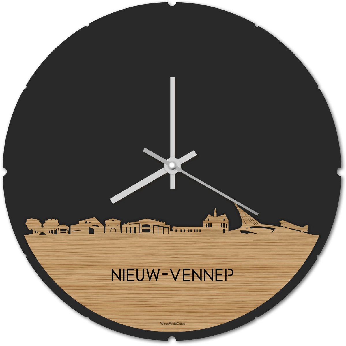 Skyline Klok Rond Nieuw-Vennep Bamboe hout - Ø 44 cm - Stil uurwerk - Wanddecoratie - Meer steden beschikbaar - Woonkamer idee - Woondecoratie - City Art - Steden kunst - Cadeau voor hem - Cadeau voor haar - Jubileum - Trouwerij - Housewarming -