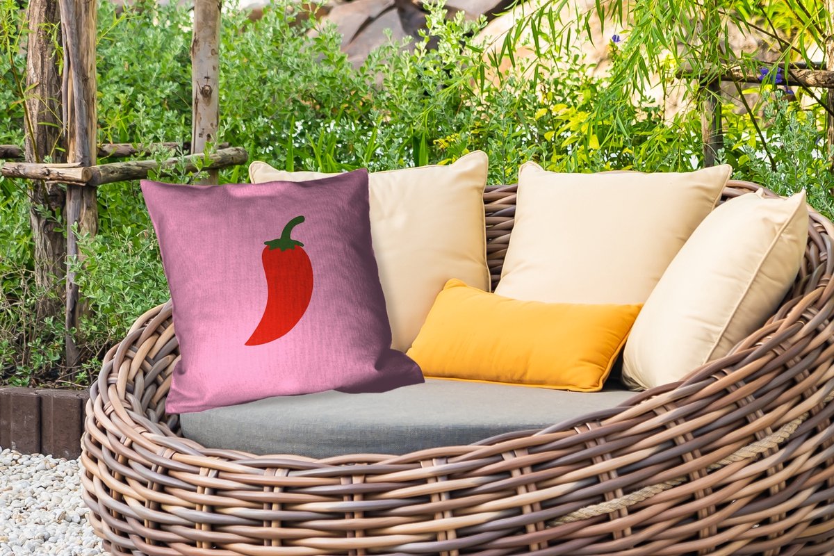 Buitenkussen - Peper - Rood - Illustratie - 45x45 cm - Weerbestendig