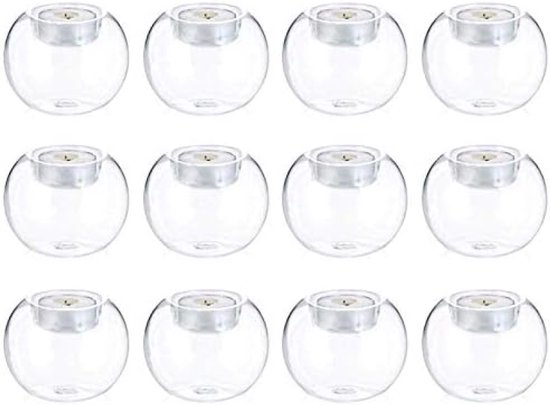 Selbro ® 12 Stuks Glazen Theelicht Kaarsenhouders - Transparante Votive Kaarshouders voor Tafeldecoratie, Bruiloft, Kerst, Halloween en Feestelijke Gelegenheden