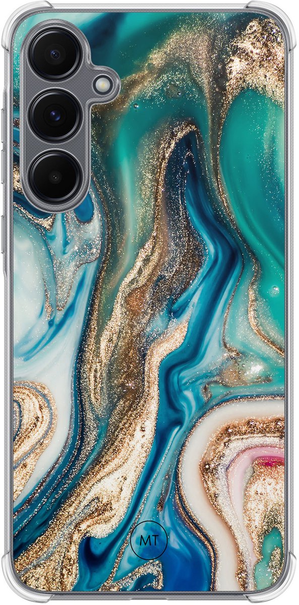 Hoesje (shockproof) geschikt voor Samsung Galaxy A55 - Magic marble - Extra sterke case - TPU/polycarbonaat - Marmer - Multi, Groen, Transparant
