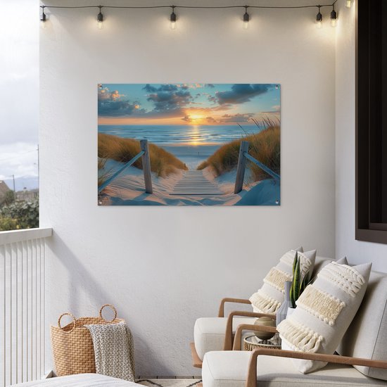Affiche de jardin 120x80 cm - Décoration de jardin Coucher de soleil - Plage - Été - Paysage - Affiche pour le jardin - Décoration extérieure - Tableau de jardin clôture - Décoration murale sur toile de jardin - Décoration murale sur toile de balcon