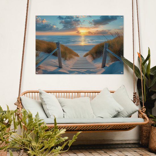 Affiche de jardin 120x80 cm - Décoration de jardin Coucher de soleil - Plage - Été - Paysage - Affiche pour le jardin - Décoration extérieure - Tableau de jardin clôture - Décoration murale sur toile de jardin - Décoration murale sur toile de balcon
