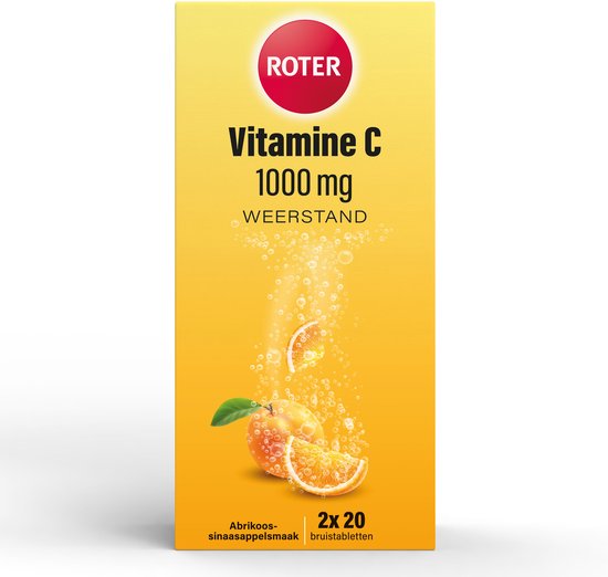 Roter Vitamine C 1000mg bruis - Hoge dosering vitamine C ter ondersteuning van je natuurlijke weerstand - 40 bruistabletten met abrikoos-sinaasappelsmaak