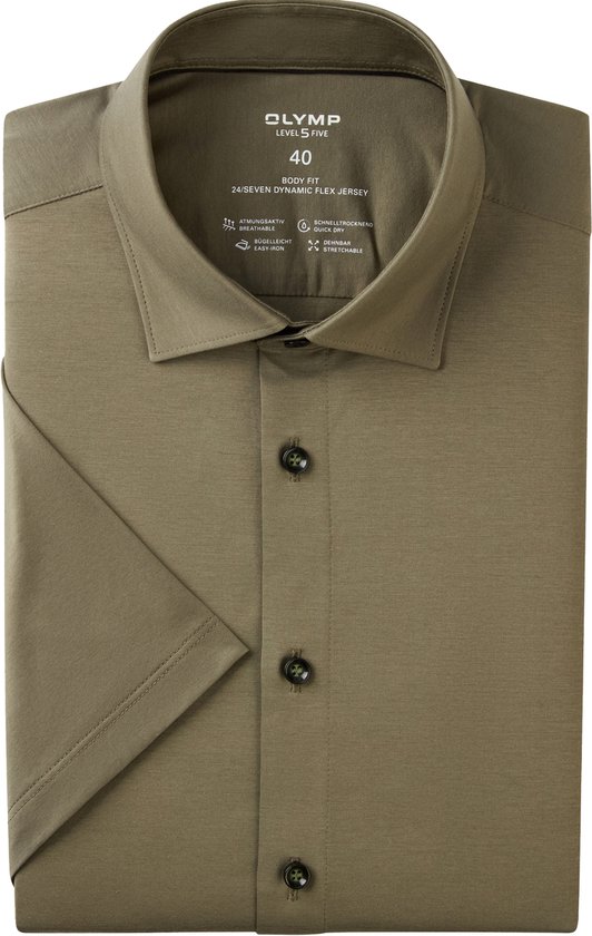 Foto: Olymp 24 7 level 5 body fit overhemd tricot grijsgroen strijkvriendelijk boordmaat 38