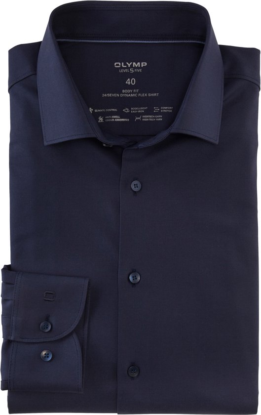 OLYMP 24/7 Level 5 body fit overhemd - twill - marine blauw - Strijkvriendelijk - Boordmaat: 41