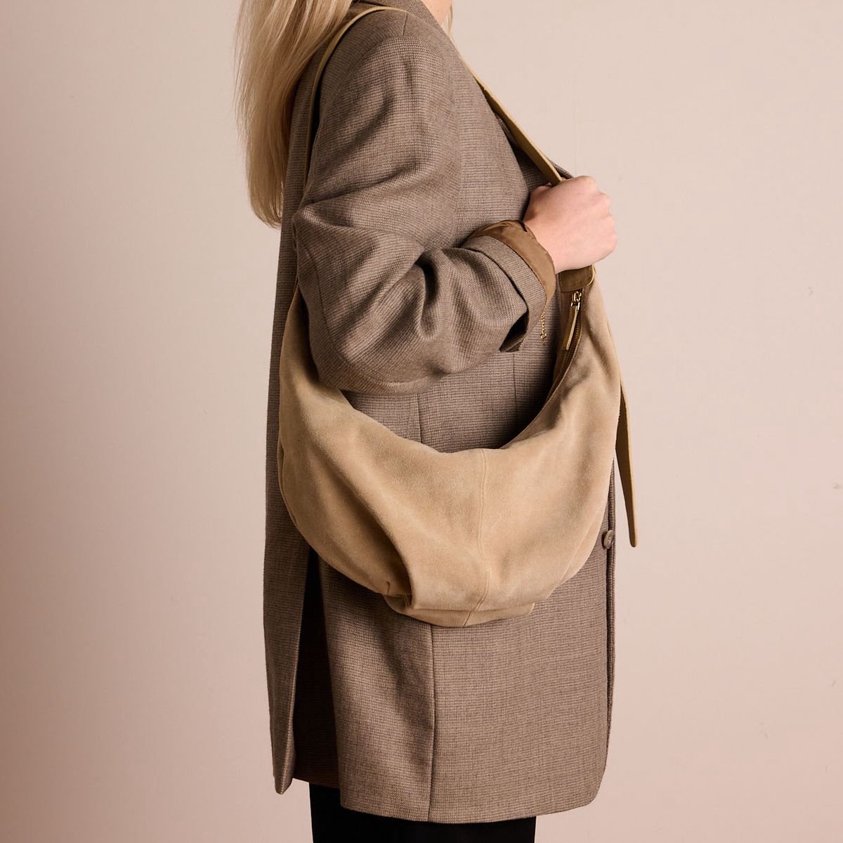 Manfield - Beige suède schoudertas