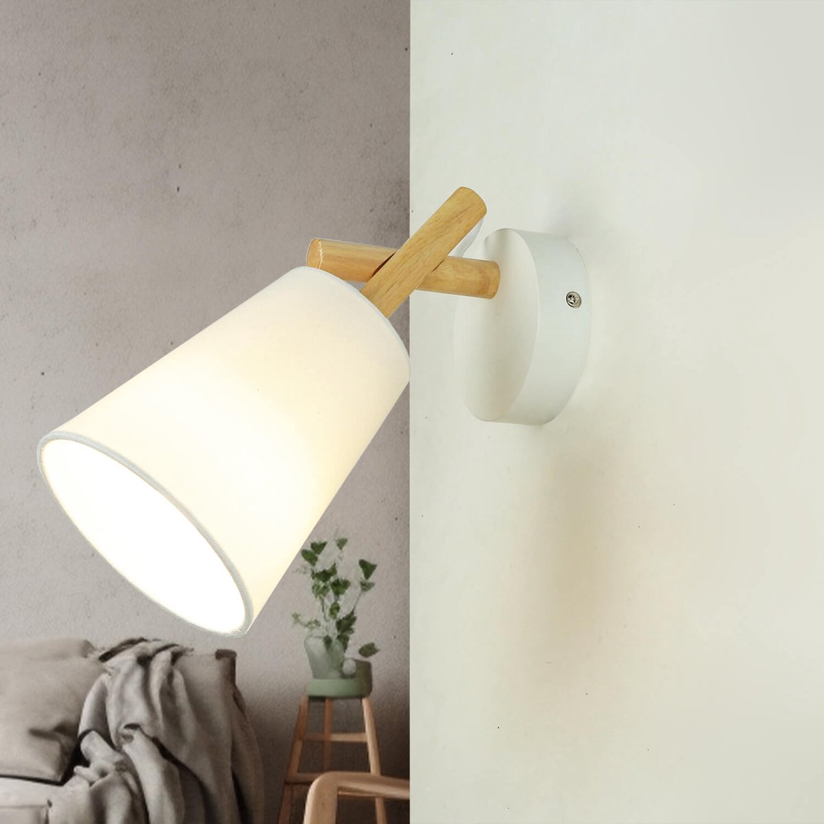 Licht-Erlebnisse - Vaio - Wandlamp - E27 - van - Hout stof - in - Hout wit