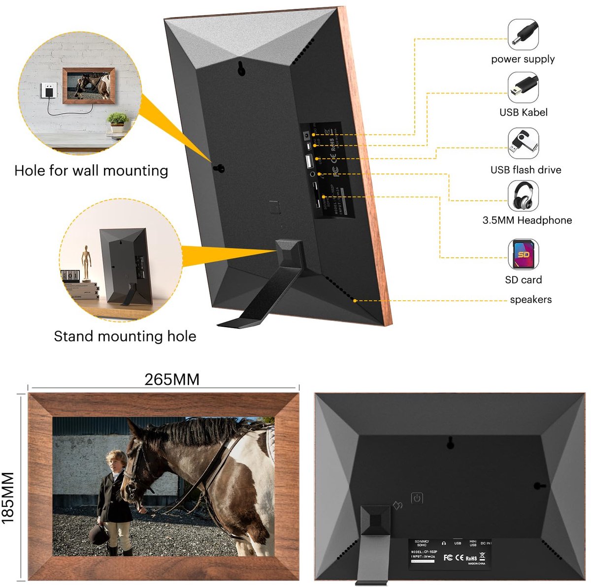 KODAK Digitale Fotolijst, Wifi, 10,1 Inch, HD IPS Touchscreen Elektronische Fotolijst Met 32 Gb Geheugen Automatische Beeldrotatie Delen Van Foto S Of Video S Overal Via App Houtkleur 603324496