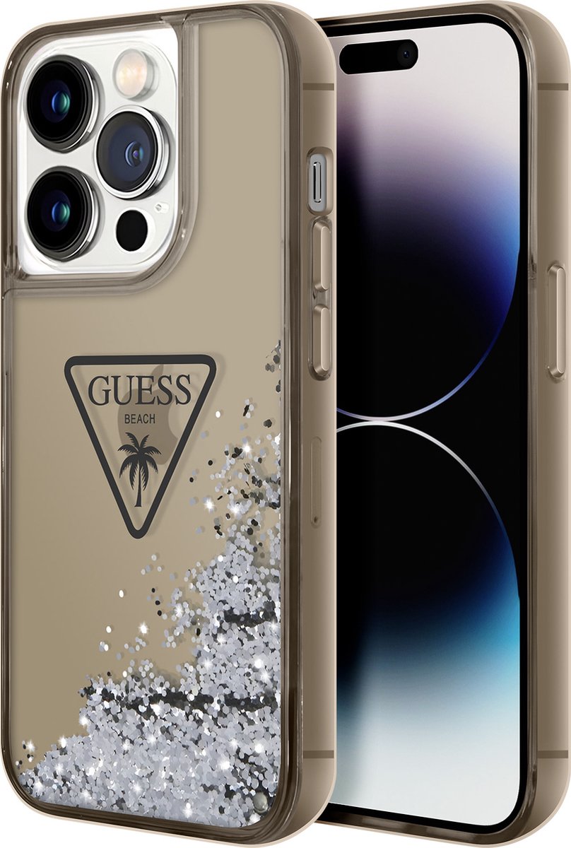 Guess Liquid Glitter Triangle Back Case voor Apple iPhone 14 Pro (6.1") - Zwart/Blauw