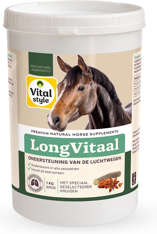 VITALstyle Longvitaal - Paarden Supplement - Ondersteunt Luchtwegen Bij Seizoensgebonden Omstandigheden - Met o.a.Fenegriek & Anijszaad - 1 kg VITALstyle Longvitaal - Paarden Supplement - Ondersteunt Luchtwegen Bij Seizoensgebonden Omstandigheden - Met o.a.Fenegriek & Anijszaad - 1 kg