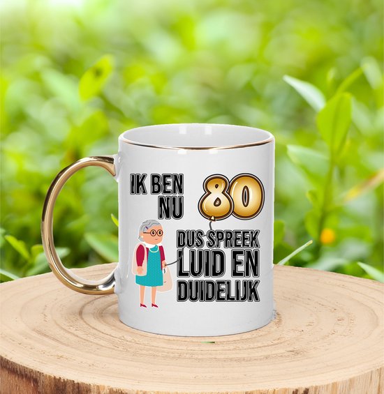 Bellatio Decorations Tasse cadeau d'anniversaire 80 ans - grand-mère forte et claire - or - 300 ml