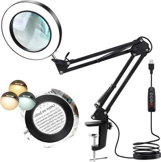 10 x led-loeplamp met klem, vergrootlamp met 72 leds, 3 kleurmodi, 10 helderheidsniveaus, dimbaar, flexibele zwenkarm voor lezen, naaien, sieraden, reparatie, wit