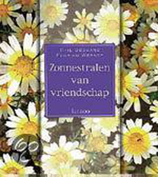 Boek "Zonnestralen van vriendschap" met een paarse kaft en margrieten.