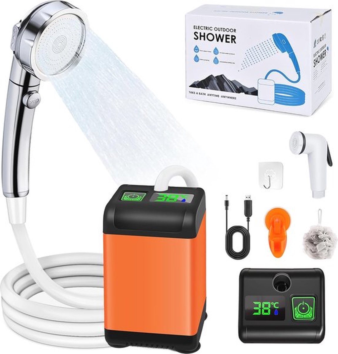 Draagbare Campingdouche met 6000 mAh Batterij en Digitale Temperatuur Indicator