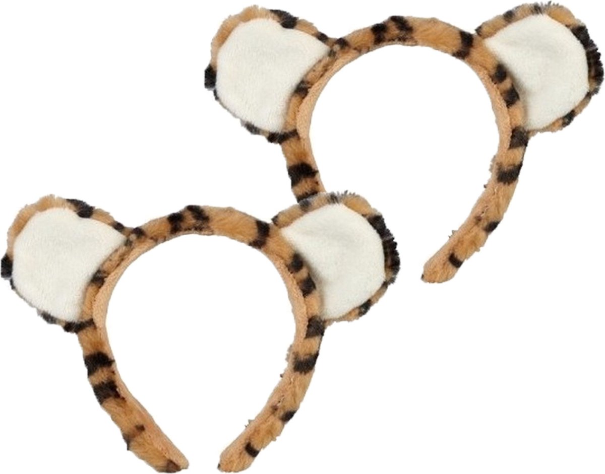 Ravensden Pluche tijger hoofdband - 2x - met oortjes - 15 cm
