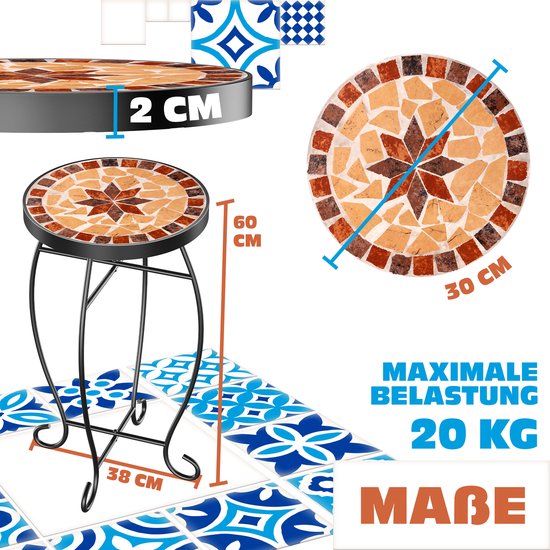 KESSER® Table Mosaïque Tables de bistrot Tabouret Fleur Ronde 60 x 34 cm Table d'Appoint Mosaïque en Métal Tables de Tables de balcon Table de Patio Balcon Pierre Mosaïque Table de Jardin Intérieur Extérieur