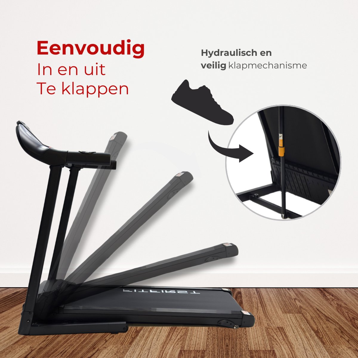 Afbeelding 3 van FitFirst® Runner 1-12km/u - Zeer Stabiele & Inklapbare Loopband Voor Thuis - Hellingsfunctie tot 5% - Met Apps - FitShow, KinoMap & Zwift - Ruim Loopoppervlak