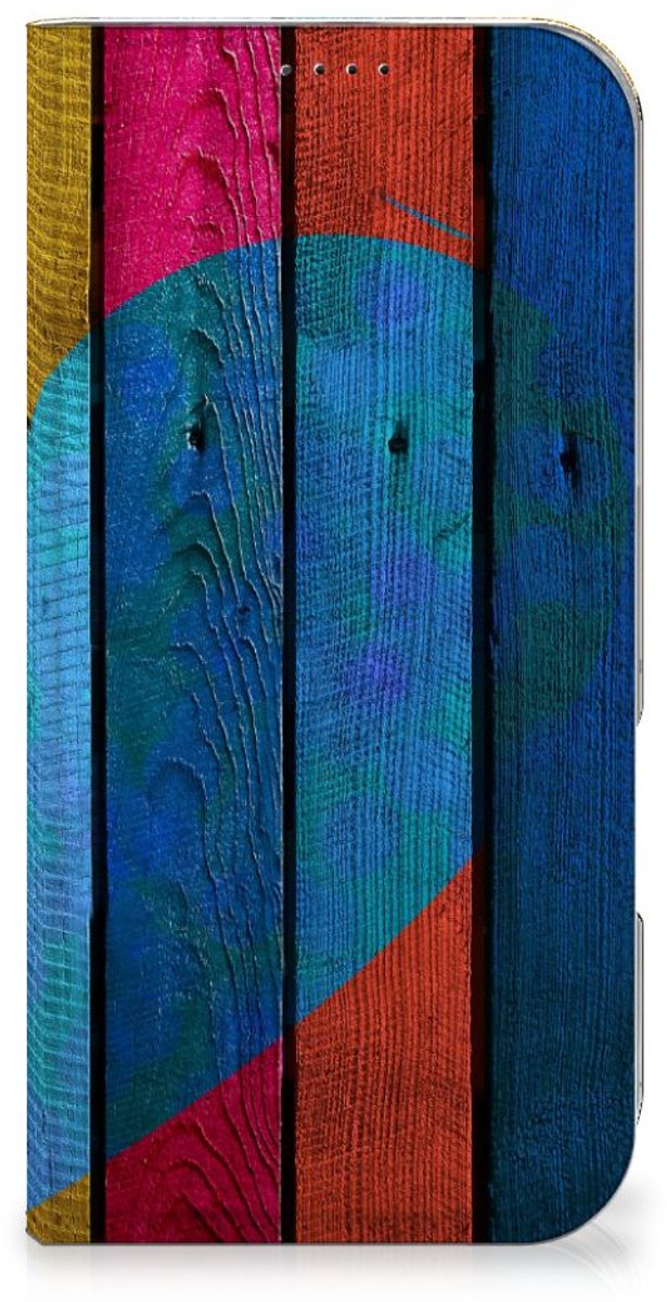 iPhone 16 Pro Max Book Wallet Case Wood Heart - Cadeau voor je Vriend