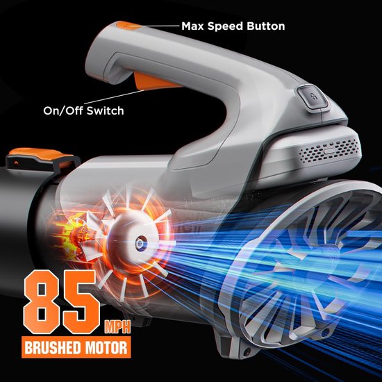 Accubladblazer - Krachtige Elektrische Bladblazer - Draagbaar - Lichtgewicht - 608 m³/h - 100 MPH - met Accu - voor Het Blazen - Bladeren - Grasstof - Bladverwijdering - 20V - Wit van TURBOSTRUXX — afbeelding 5