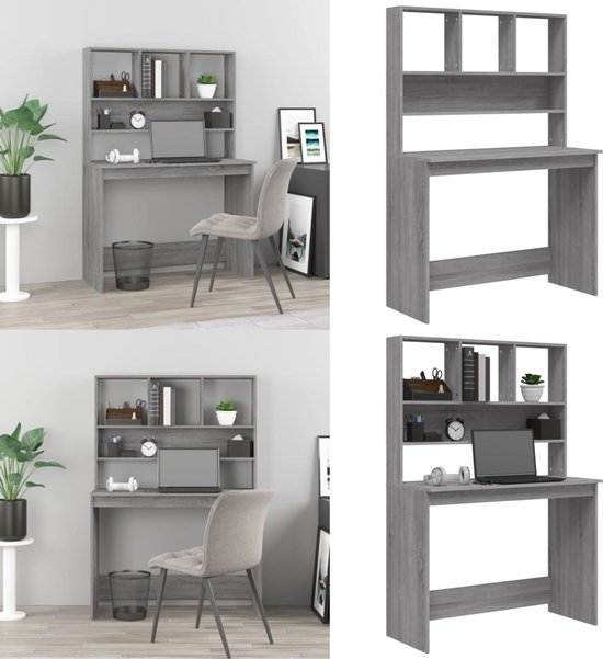 Bureau met schappen 102x45x148 cm bewerkt hout gerookt eiken Bureau met schappen 102x45x148 cm bewerkt hout gerookt eiken