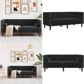 Bol.com vidaXL Tweezitsbank Chesterfield-stijl en bolsters fluweel zwart - Chesterfield Bank - Chesterfield Banken - Loveseat - ... aanbieding