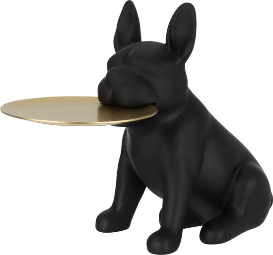 J-Line decoratie Plateau Bulldog - polyresin - zwart/goud - small