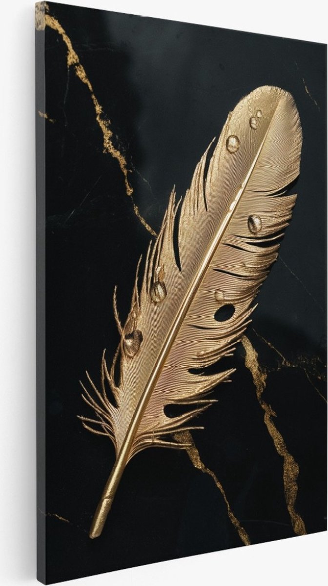 Saammp Canvas Schilderij - Goude Veer - Natuur - Bloemen - 80x120 - Foto op canvas - Wanddecoratie - Muurdecoratie Woonkamer - Kantoor Decoratie Multicolor