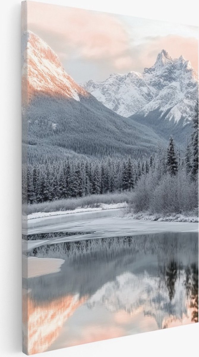 Saammp Canvas Schilderij - Winter landschap - Natuur - Bossen - 100x150 - Foto op canvas - Wanddecoratie - Muurdecoratie Woonkamer - Slaapkamer decoratie - Canvas Print Multicolor