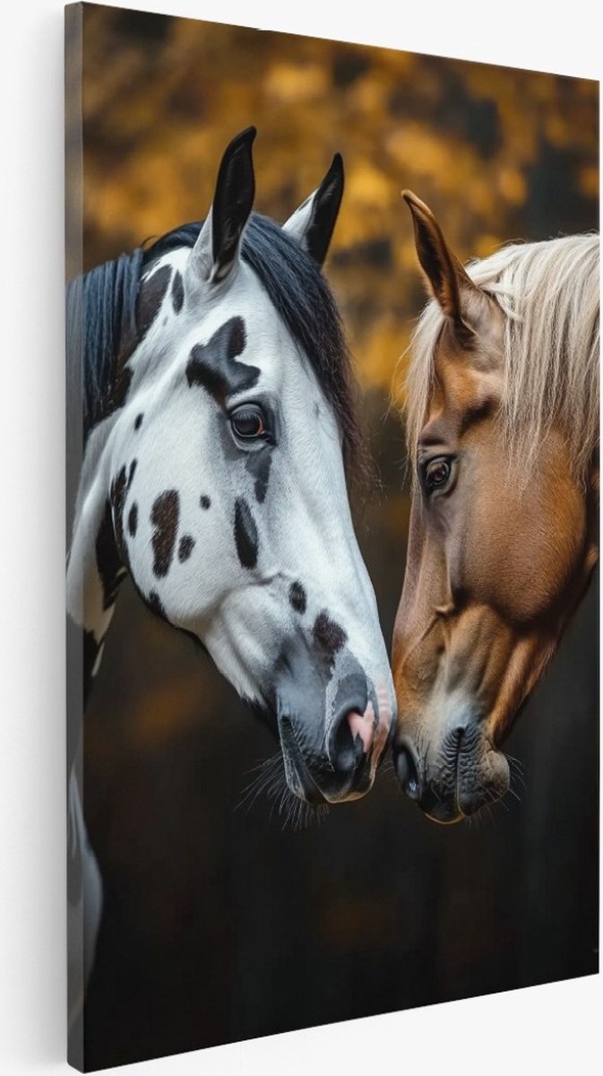 Saammp Canvas Schilderij - 2 Paarden - Natuur - Dieren - Liefde - 75x100 - Foto op canvas - Wanddecoratie - Muurdecoratie Woonkamer - Slaapkamer decoratie - Canvas Print Multicolor