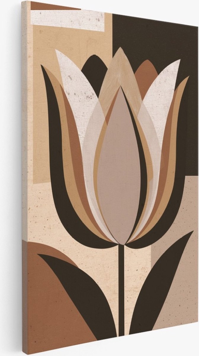 Saammp Canvas Schilderij - Beige Tulp - Abstract - Bloemen - 40x60 - Foto op canvas - Wanddecoratie - Muurdecoratie Woonkamer - Kantoor Decoratie Multicolor