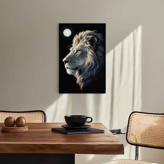 Saammp Canvas Schilderij - Leeuw - Maan - Dieren - 75x100 - Natuur - Foto op canvas - Wanddecoratie - Muurdecoratie Woonkamer - Slaapkamer decoratie - Canvas Print