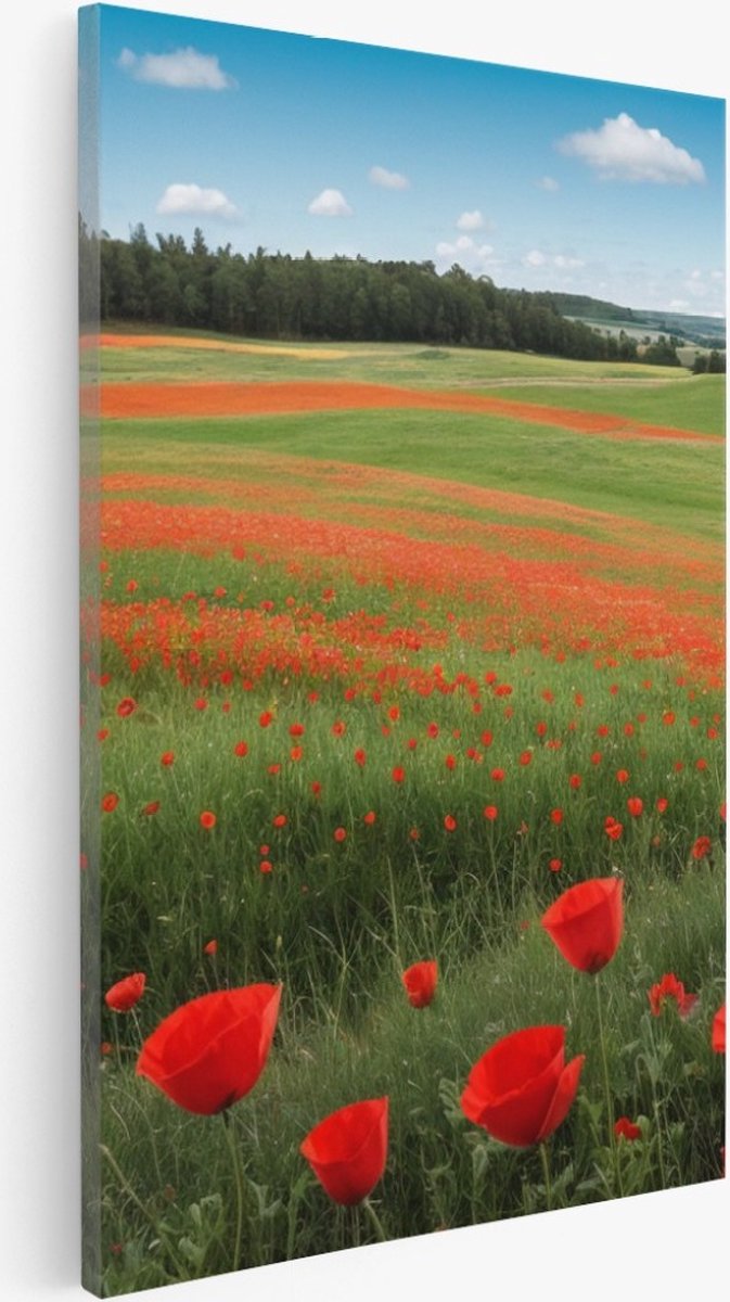 Saammp Canvas Schilderij - Tulpenveld - Natuur - Landschap - 50x70 - Foto op canvas - Wanddecoratie - Muurdecoratie Woonkamer - Slaapkamer decoratie - Canvas Print Multicolor