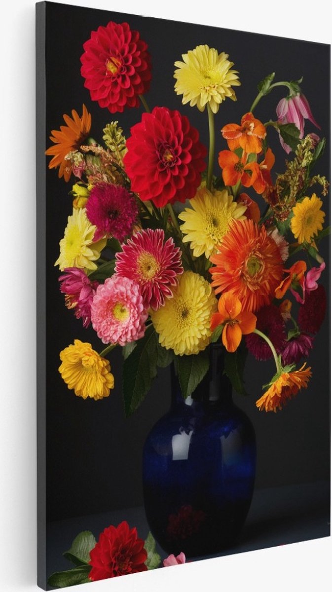 Saammp Canvas Schilderij - Bloemen - Stilleven - Kleurrijk - Vaas - 30x45 - Foto op canvas - Wanddecoratie - Muurdecoratie Woonkamer - Kantoor Decoratie Multicolor
