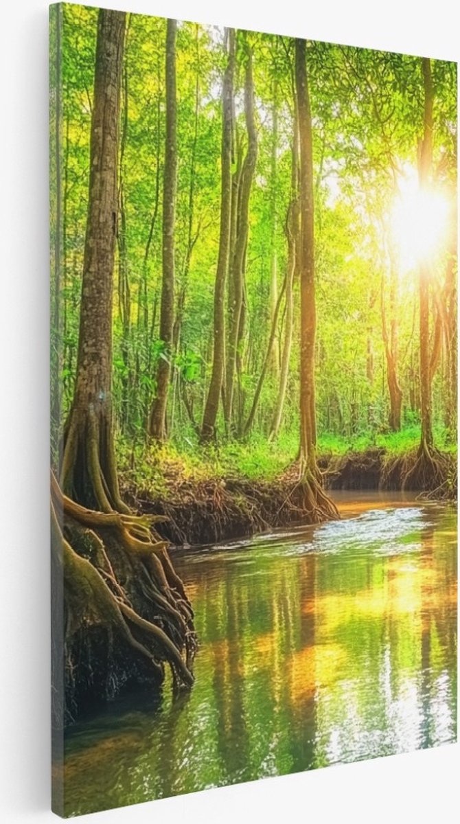 Saammp Canvas Schilderij - Natuur - 2 Watervallen - Rotsen - Ijsland - landschap - 40x50 - Foto op canvas - Wanddecoratie - Muurdecoratie Woonkamer - Slaapkamer decoratie - Canvas Print Multicolor