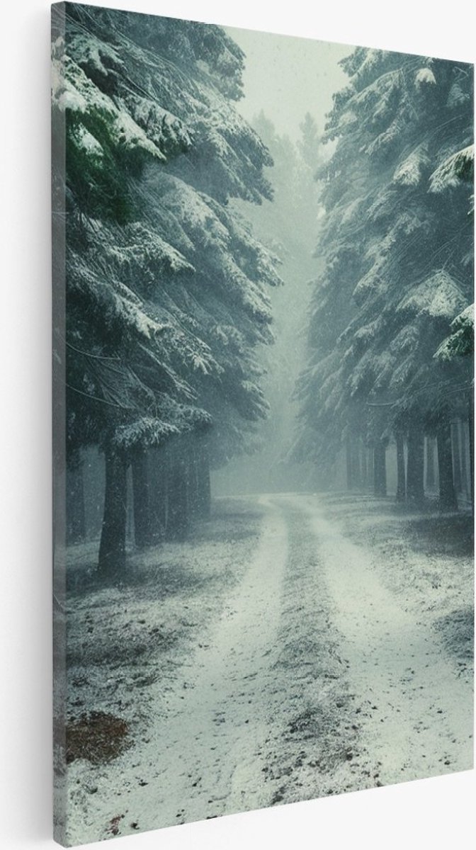 Saammp Canvas Schilderij - Winter - Bosweg - Bloemen - Landschap - Natuur - 60x90 - Foto op canvas - Wanddecoratie - Muurdecoratie Woonkamer - Slaapkamer decoratie - Canvas Print Multicolor