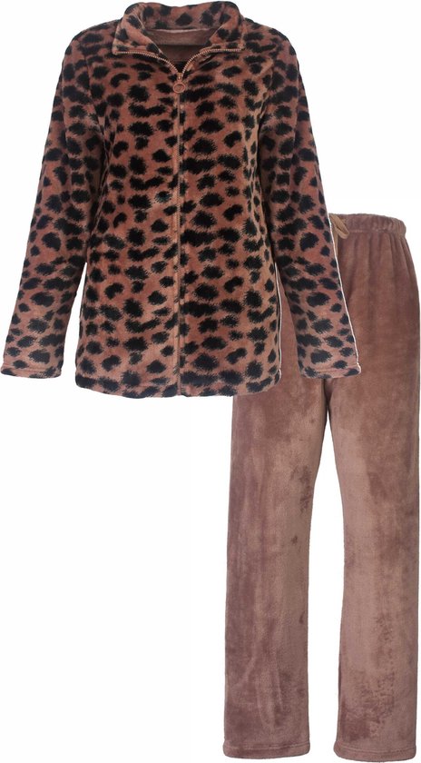 Irresistible Dames Huispak - Fleece - Panterprint - Bruin - Maat XL