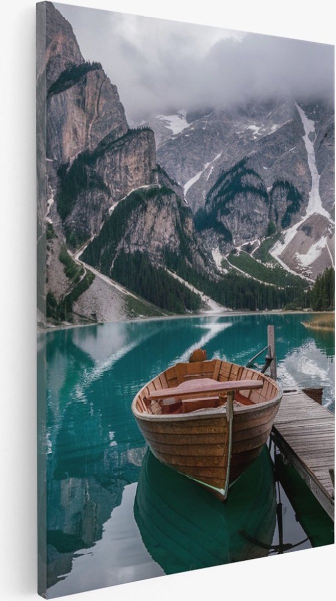 Saammp Canvas Schilderij - Boot in de dolomieten - Landschap - Natuur - 20x30 - Foto op canvas - Wanddecoratie - Muurdecoratie Woonkamer - Slaapkamer decoratie - Canvas Print Multicolor