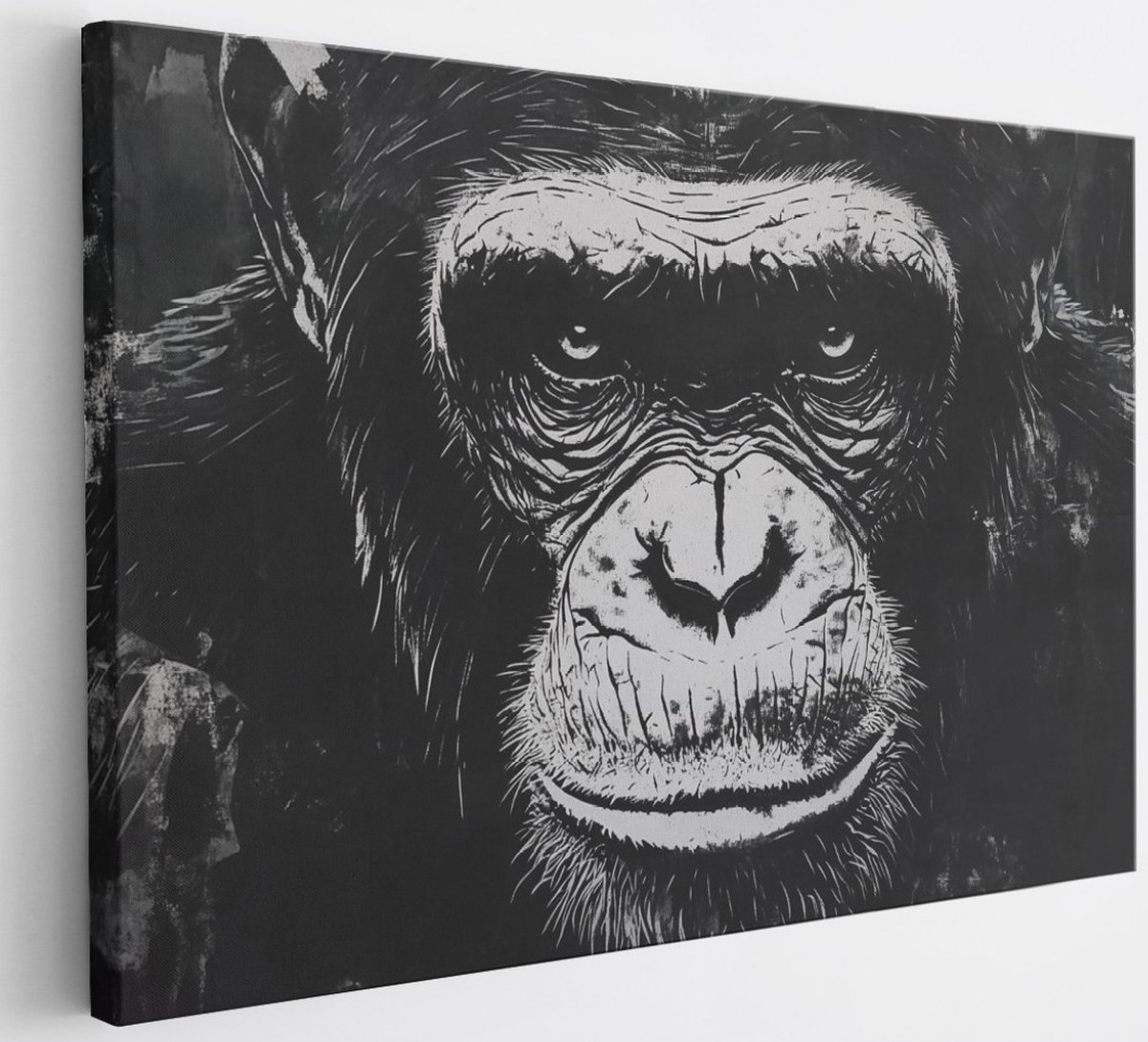 Saammp Canvas Schilderij - Aap portret - Abstract - Dier - 120x80 - Foto op canvas - Wanddecoratie - Muurdecoratie Woonkamer - Slaapkamer decoratie - Canvas Print Multicolor