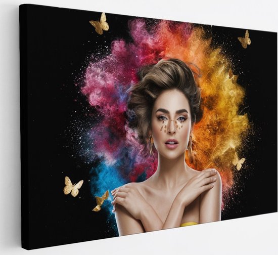 Tableau sur toile Saammp - Femme - Explosion de couleurs - abstrait - 70x50 - Photo sur toile - Décoration murale - Décoration murale Salon - Décoration chambre - Impression sur toile