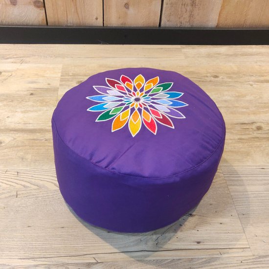 Om Namaste Symbolic Meditatiekussen Zitkussen - Rond - Paars - Rainbow flower van Om Namaste — afbeelding 4