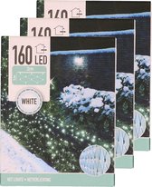 Set van 3x stuks kerstverlichting lichtnetten/netverlichting 200 x 100 cm helder wit - Kerstversiering/kerstdecoratie
