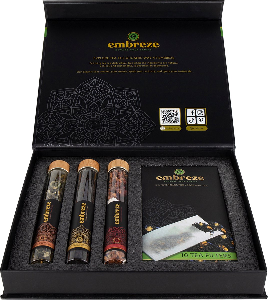 embreze Warm Inside Thee cadeaupakket | 3 biologische thee smaken en thee filters